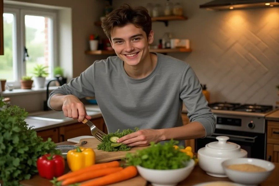 •	Legenda:
Preparar um jantar saudável no horário ideal ajuda a cuidar do corpo e da mente.