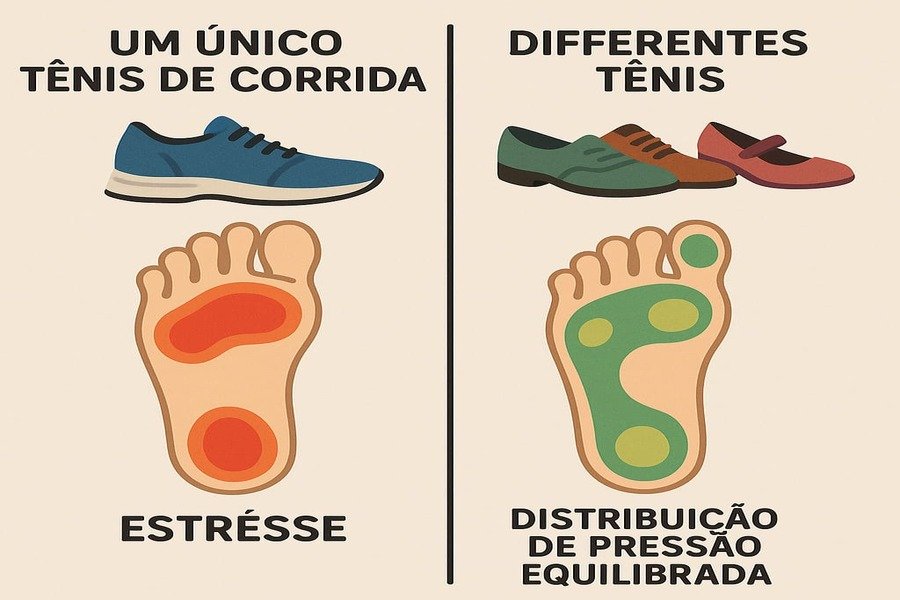 Alternar modelos de tênis muda o impacto nos pés e reduz lesões.