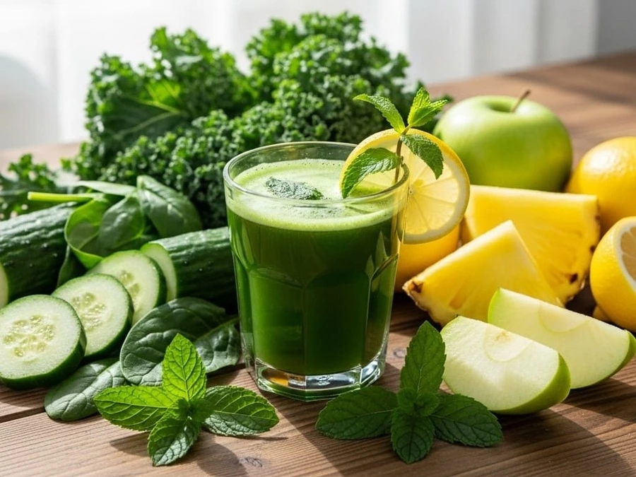 Comece o dia com um suco verde cheio de nutrientes e energia natural.