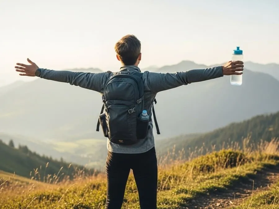 Pessoa confiante em ambiente natural ao ar livre demonstrando bem-estar e liberdade conquistados através do exercício seguro