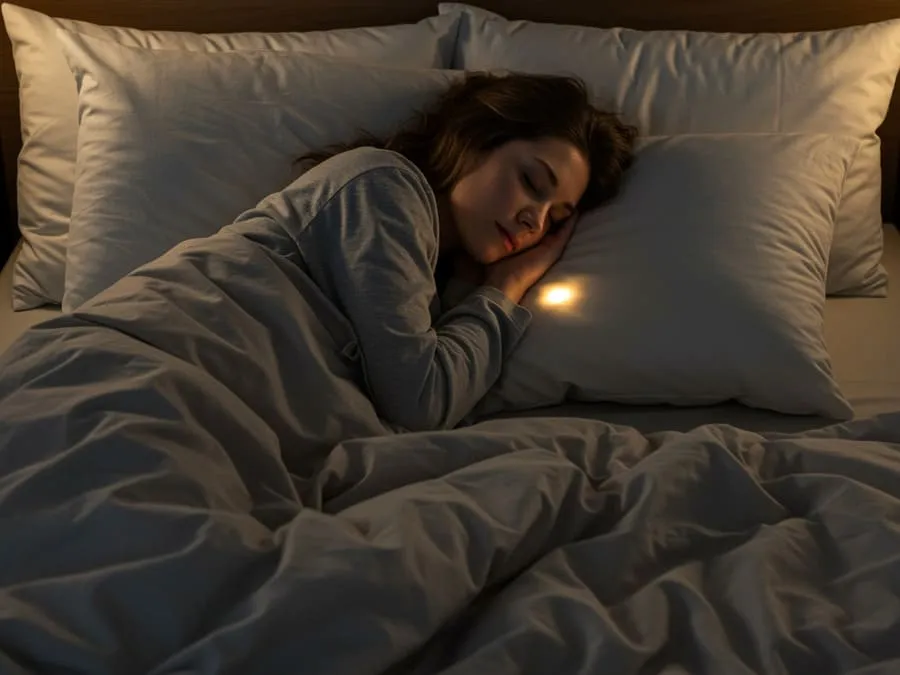 Mulher dormindo tranquilamente em um quarto aconchegante, representando a importância do sono feminino.