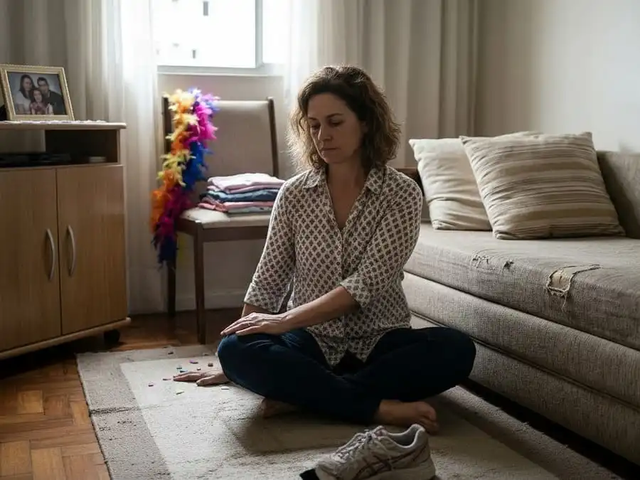 Pessoa acima de 40 anos fazendo aquecimento leve e mobilidade articular, luz natural, representando retorno seguro aos treinos.