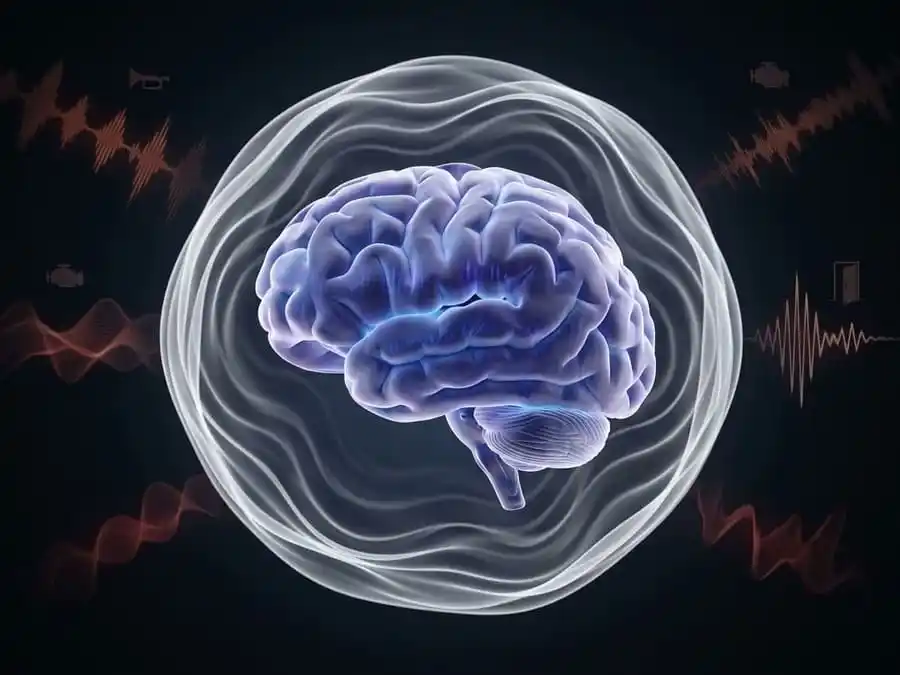 Representação visual do cérebro ignorando ruídos externos graças ao efeito do ruído branco.