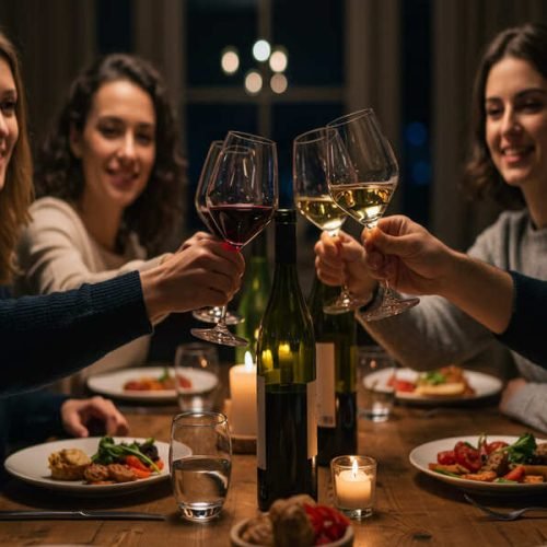 Um brinde entre amigos: tinto ou branco, o importante é a experiência.