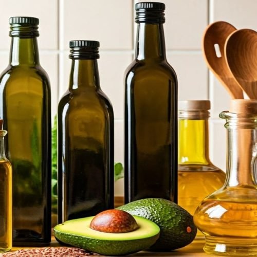 Uma seleção de óleos de cozinha para diferentes usos – cada um com seu papel na saúde e no sabor.
