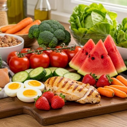 Uma mesa cheia de alimentos saudáveis e pouco calóricos para encher seu prato sem culpa.