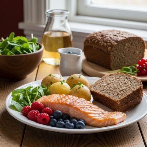 Um prato típico da Dieta Nórdica: simples, colorido e cheio de nutrientes.