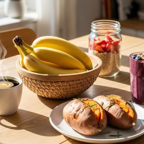 Alimentos simples que dão energia para treinar: do café ao açaí.