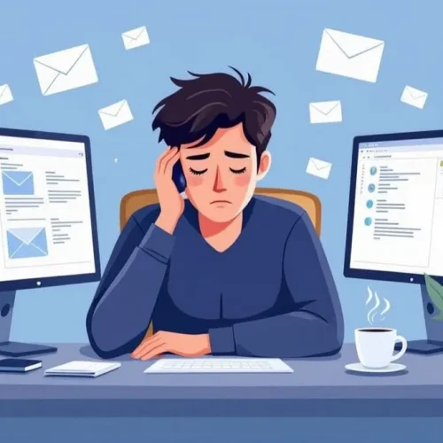 Pessoa exausta trabalhando à noite no computador, representando o burnout no trabalho.